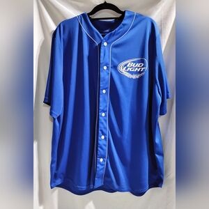 Bud Light Shirt Mens 2XL Blue Baseball Jersey Anheuser Busch Beer Brewery Merch